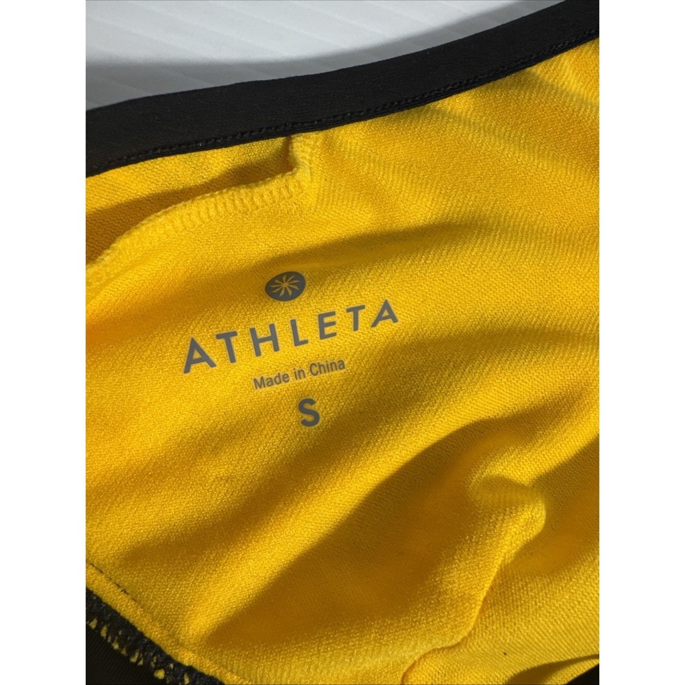 Athleta Bali Batik Bikini Top Yellow Black Tropical Palm Leaf Y-Back Size L - Picture 5 of 6
